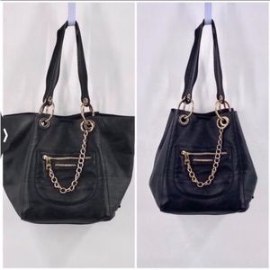 Steve Madden Black Leather Hobo Tote Convertible Satchel Bag